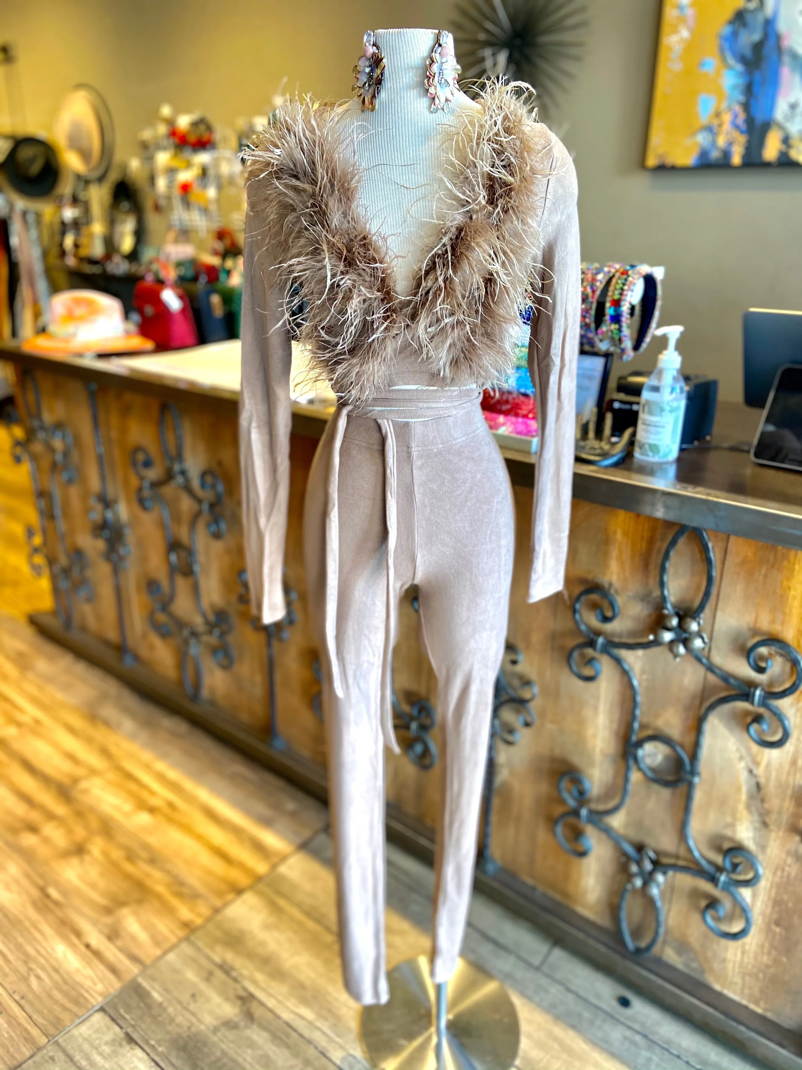 Fitted Feather Pants Set
