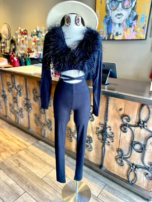 Fitted Feather Pants Set
