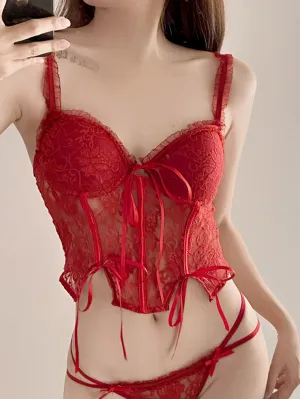 Floral Lace Corset Top with Panty