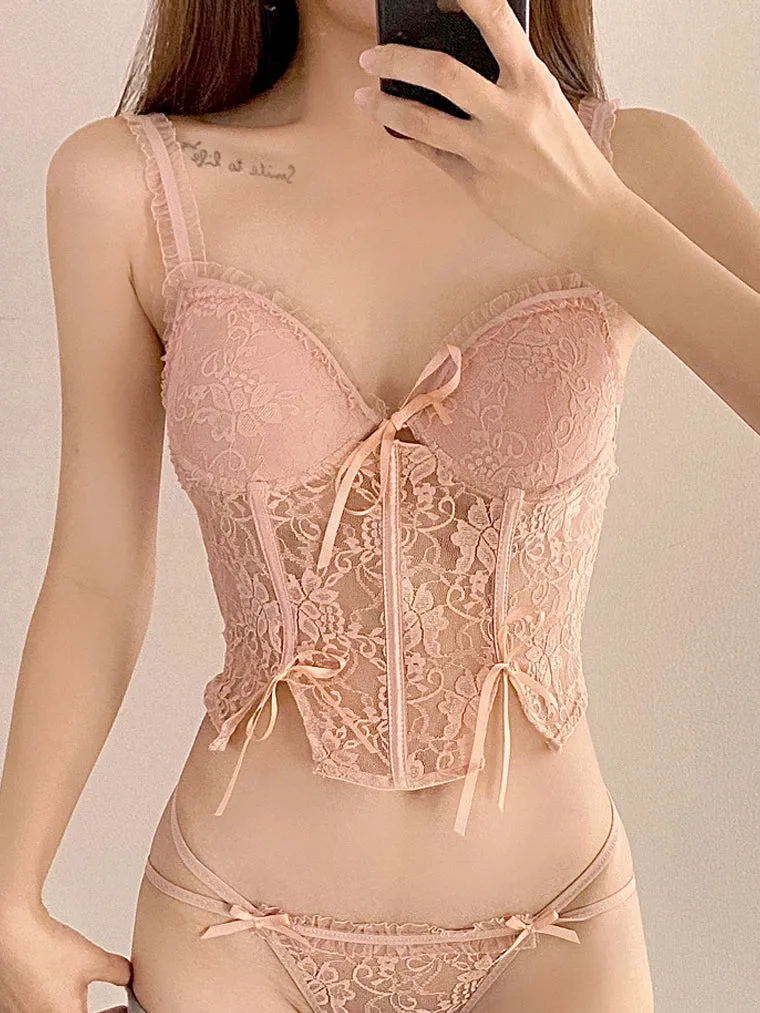 Floral Lace Corset Top with Panty