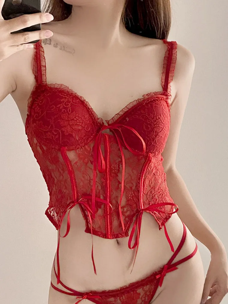 Floral Lace Corset Top with Panty