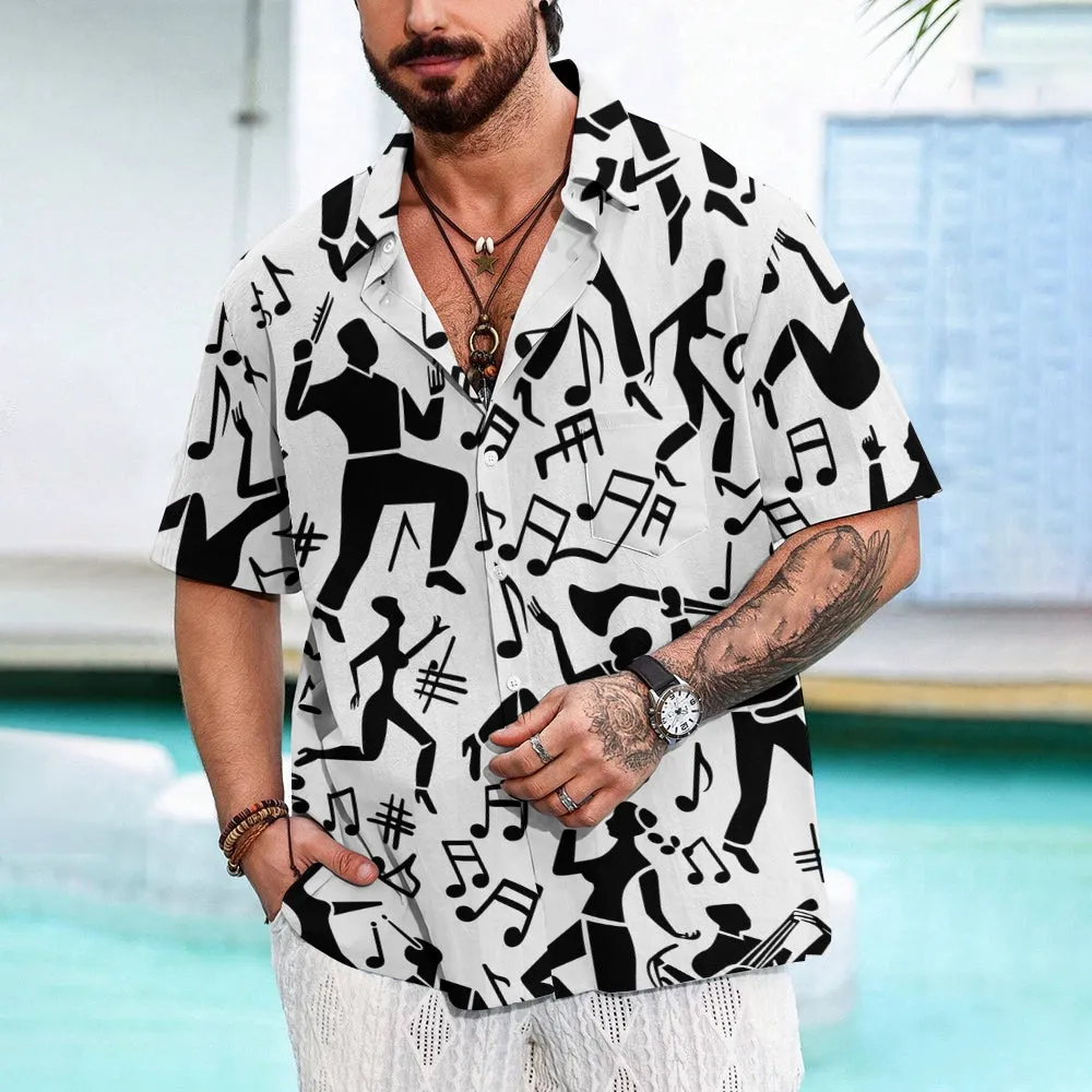 Geometric Figure Music Print Casual Oversized Short-Sleeved Shirt 2406003417