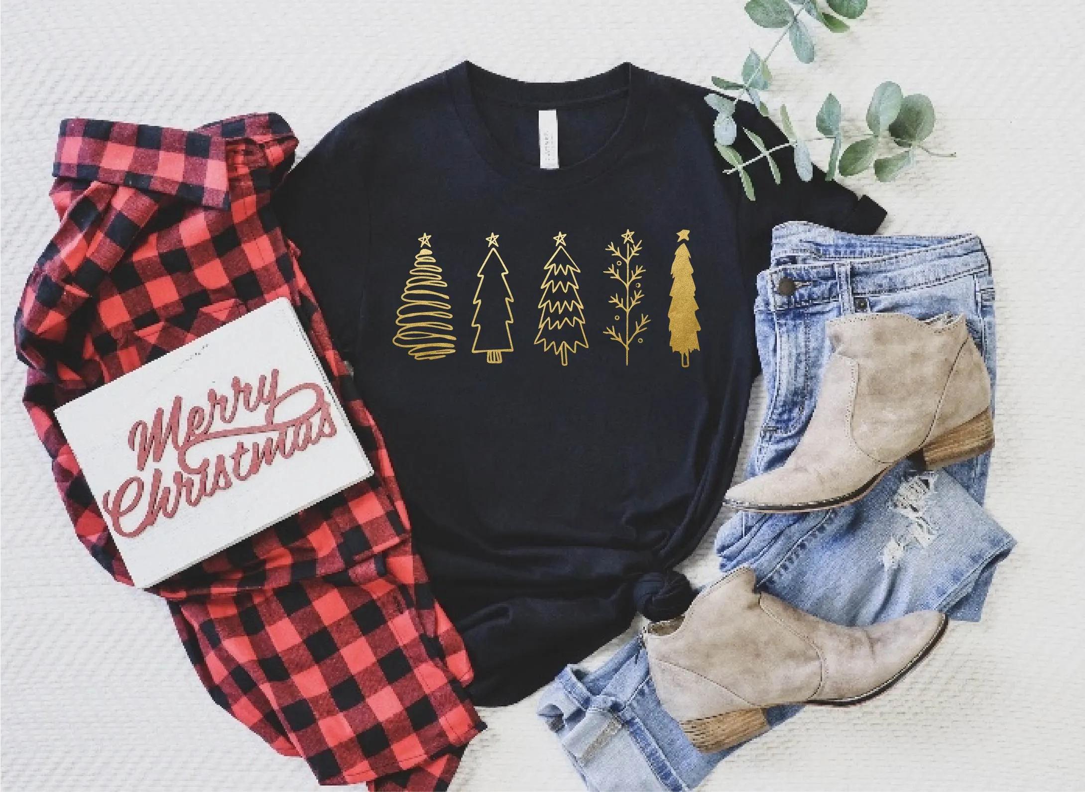 Gold Hand Drawn Trees Shirt | Unisex Crew