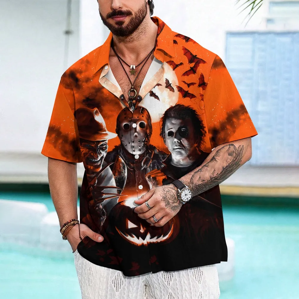 Halloween Horror Character Print Casual Short Sleeve Shirt 2408002740