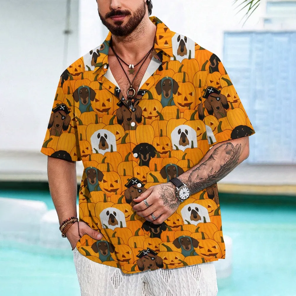Halloween Pumpkin Puppy Print Short Sleeve Shirt 2408002274