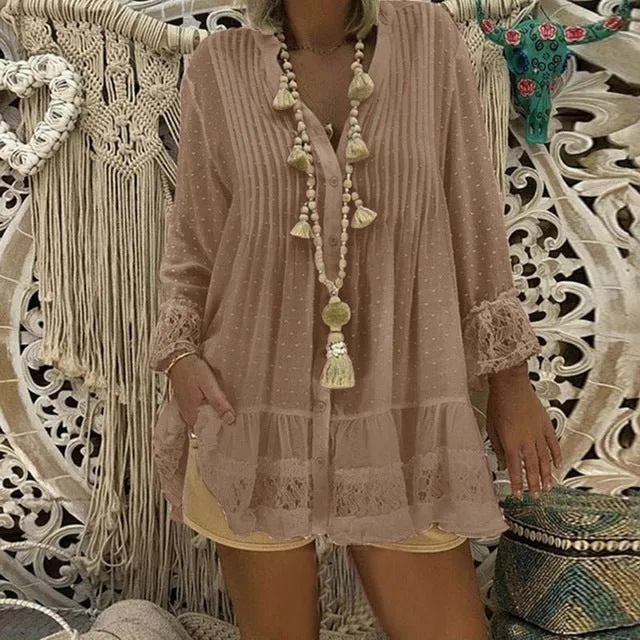 Hollow Out Women's Blouse Casual Loose 5XL Women's Blouse Large Size Polka Dot Chiffon Shirts V Neck Long Sleeve Blouse Women
