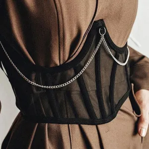 Hulianfu Sexy Corset Underbust Women Gothic Corset Top Curve Shaper Strap Slimming Waist Belt Chain Lace Corsets Bustiers Sexy Punk