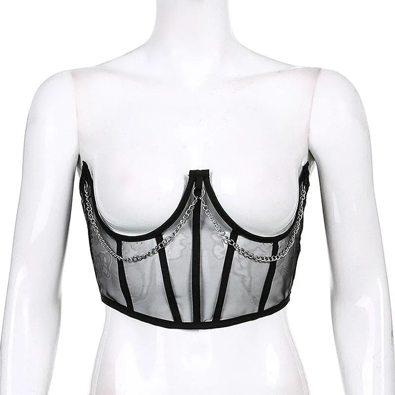 Hulianfu Sexy Corset Underbust Women Gothic Corset Top Curve Shaper Strap Slimming Waist Belt Chain Lace Corsets Bustiers Sexy Punk