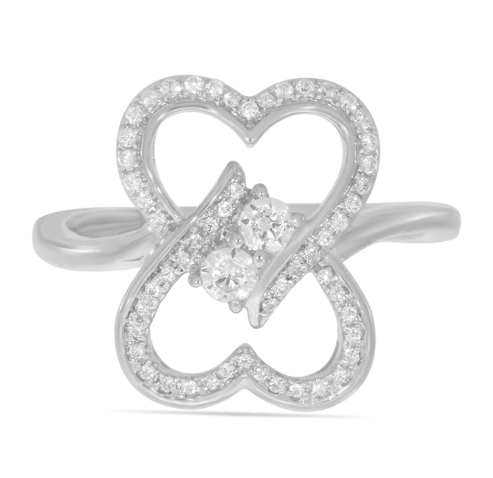 I Love Us 3/4ct.tw Two Stone Heart to Heart Bond Together Diamond Ring (G-H / I1-I2) "My Best Friend is My True Love" - White G-H in 14K Gold