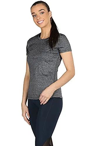 icyzone Workout Running Tshirts for Women - Fitness Athletic Yoga Tops Exercise Gym Shirts (Pack of 3) (M, Charcoal/Red Bud/Pink)