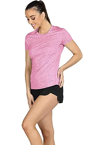 icyzone Workout Running Tshirts for Women - Fitness Athletic Yoga Tops Exercise Gym Shirts (Pack of 3) (M, Charcoal/Red Bud/Pink)