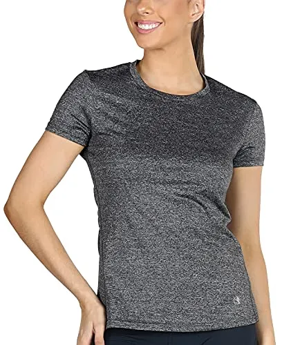icyzone Workout Running Tshirts for Women - Fitness Athletic Yoga Tops Exercise Gym Shirts (Pack of 3) (M, Charcoal/Red Bud/Pink)