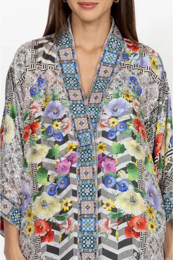 Johnny Was Cozumel Favorite Swing Tee Shirt Floral Butterfly Top Violet Green NEW
