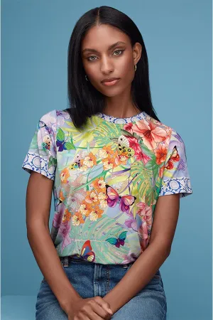 Johnny Was Cozumel Favorite Swing Tee Shirt Floral Butterfly Top Violet Green NEW