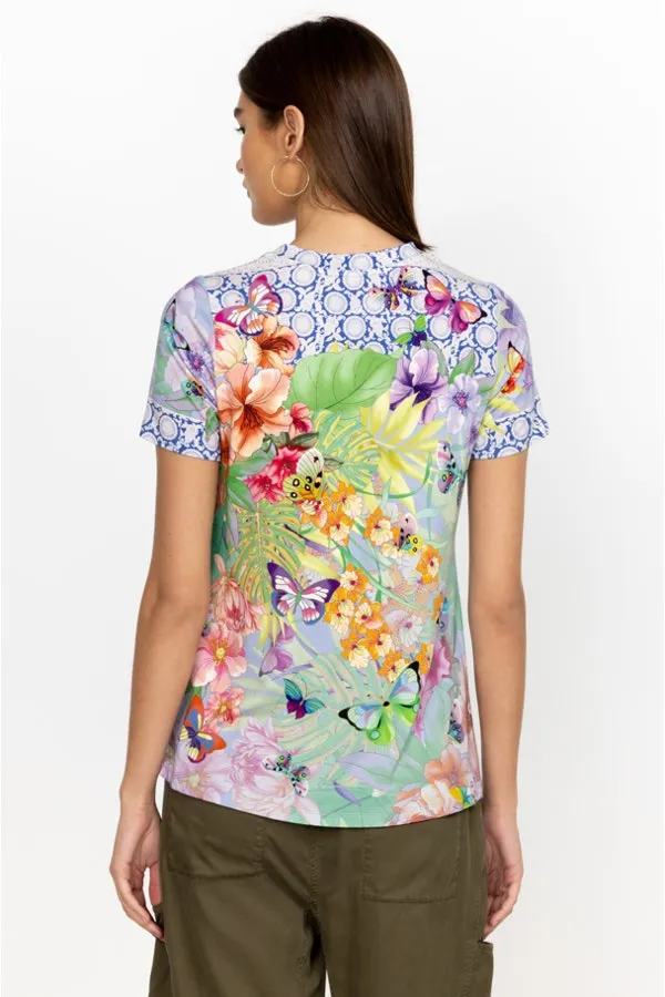 Johnny Was Cozumel Favorite Swing Tee Shirt Floral Butterfly Top Violet Green NEW