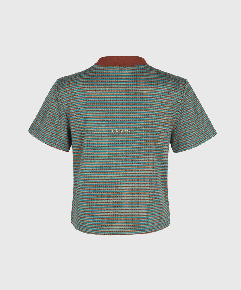 KANDINI Jacquard Short Sleeve Tee - Teal(Brick)