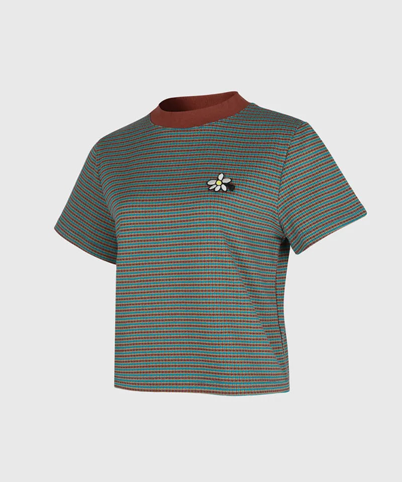 KANDINI Jacquard Short Sleeve Tee - Teal(Brick)