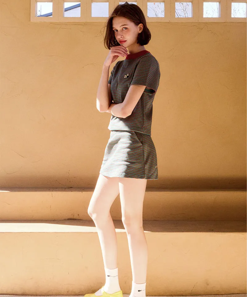 KANDINI Jacquard Short Sleeve Tee - Teal(Brick)