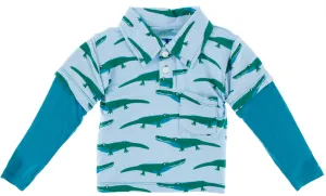 KicKee Pants Pond Crocodile Long Sleeve Double Layer Polo