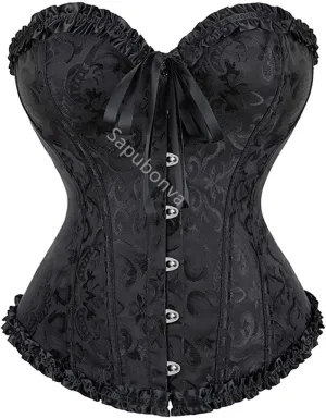 L White Corset Top Plus Size Women Bustier Overbust Sexy Lace up Floral Lingerie Vintage Victorian Fashion Black Red