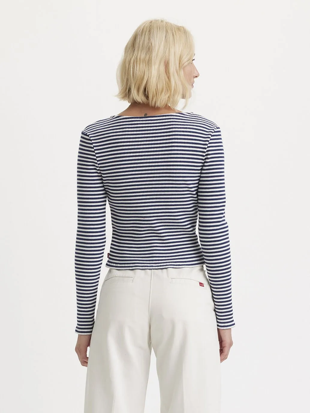 LEVI'S WOMEN'S MONICA LONG SLEEVE T-SHIRT PENNY STRIPE CLOUD DANCER