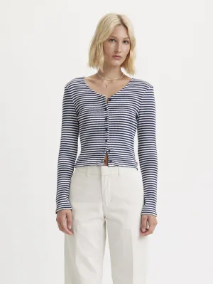 LEVI'S WOMEN'S MONICA LONG SLEEVE T-SHIRT PENNY STRIPE CLOUD DANCER