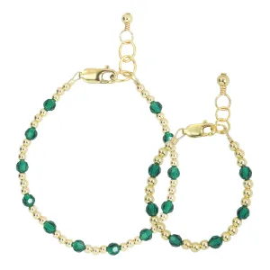 May Birthstone Dotted Mom   Mini Bracelet Set (3MM   4MM Beads)