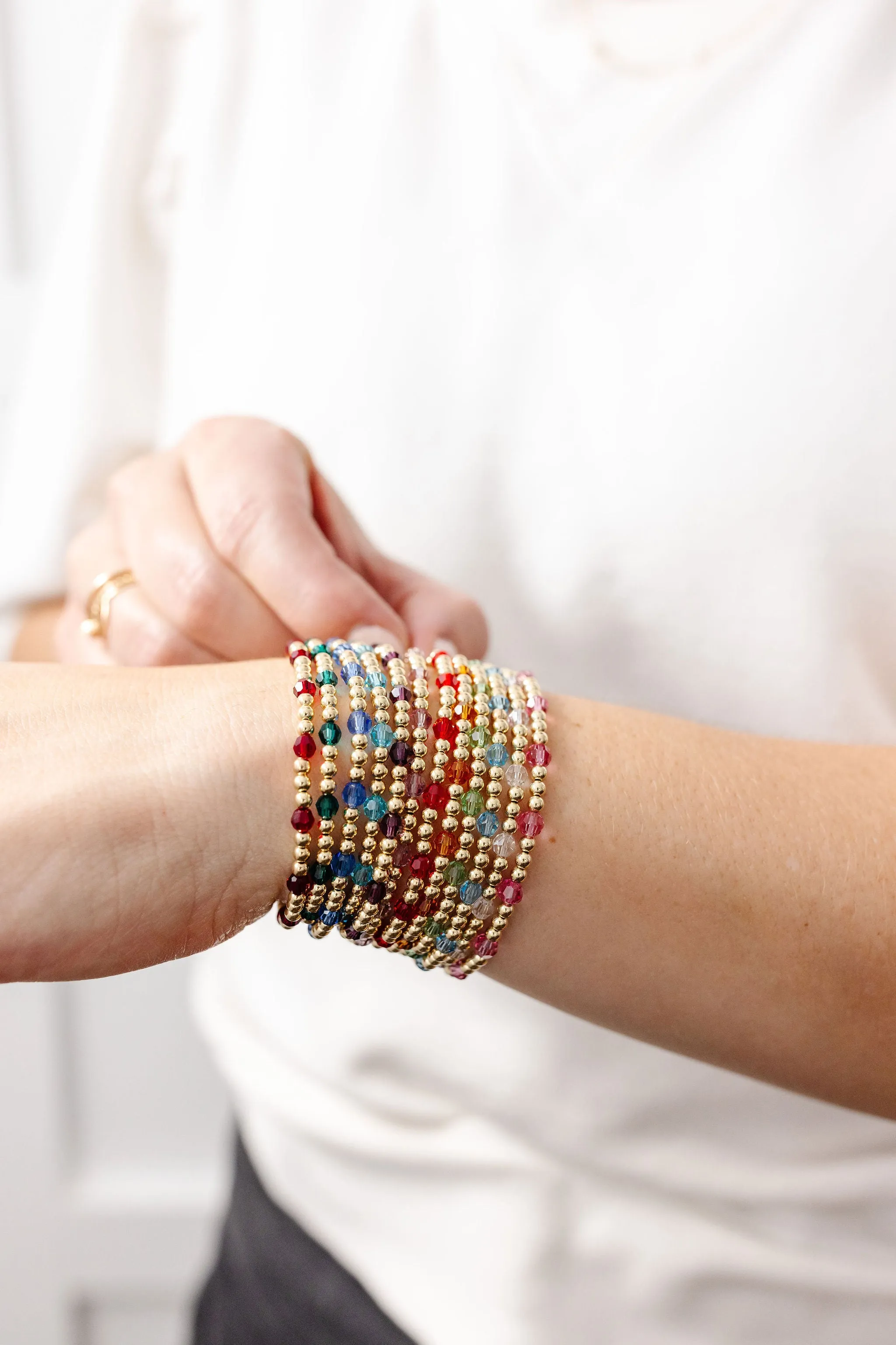 May Birthstone Dotted Mom   Mini Bracelet Set (3MM   4MM Beads)