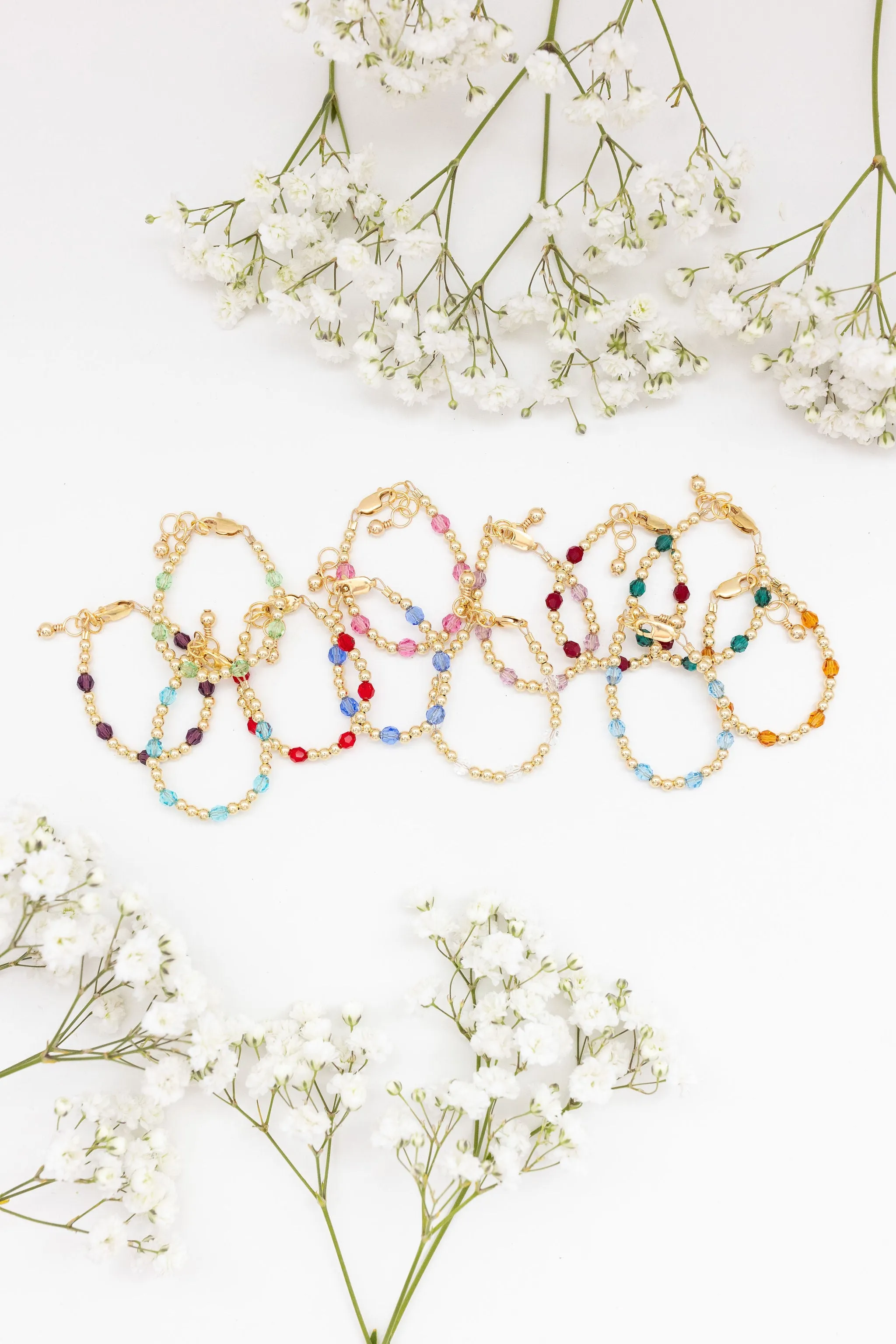 May Birthstone Dotted Mom   Mini Bracelet Set (3MM   4MM Beads)