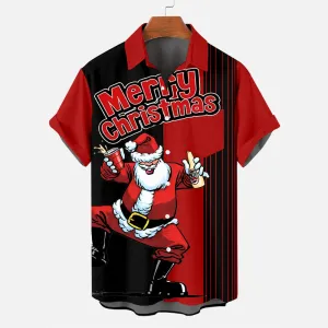 Men's Drink With Father Christmas Printed Short Sleeve Shirt 2411006052