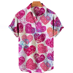 Men's Geometric Heart Print Short Sleeve Shirt