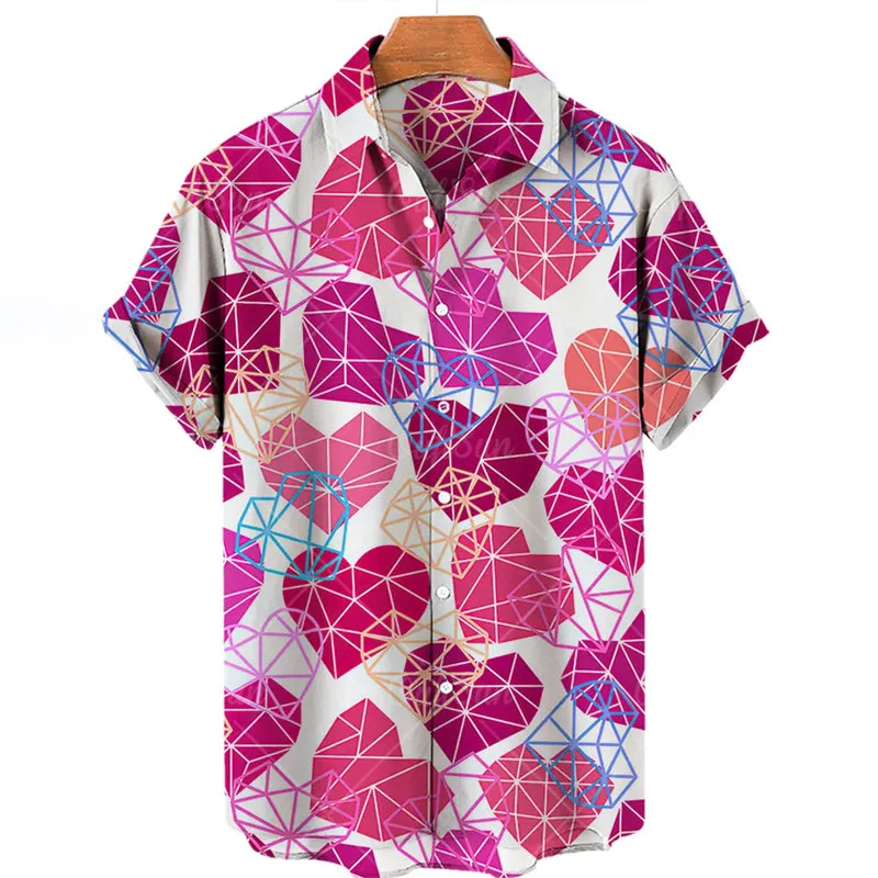 Men's Geometric Heart Print Short Sleeve Shirt