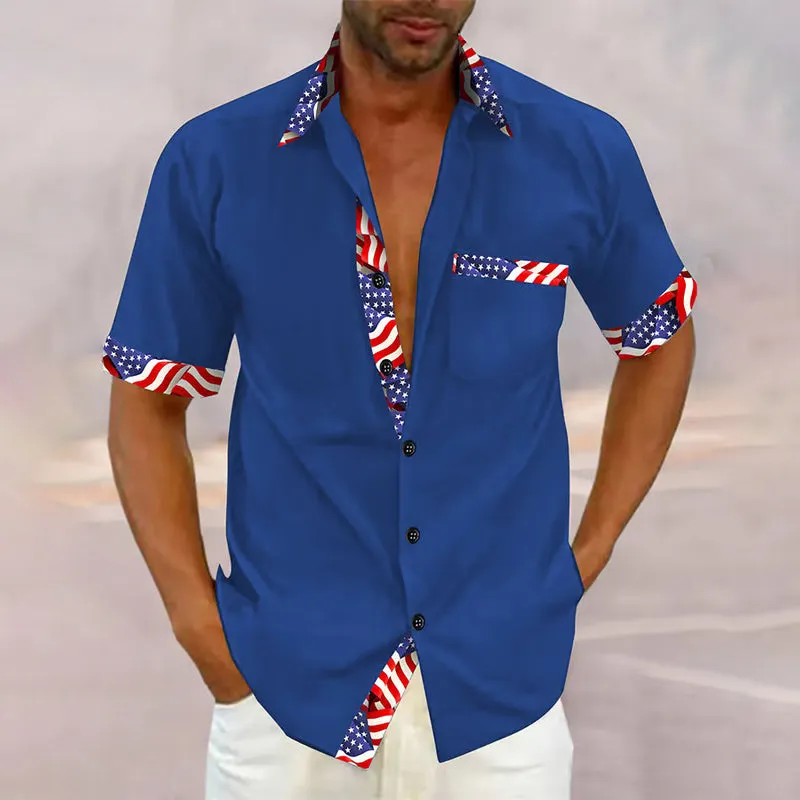 Men's Hawaiian Flag Abstract Textured Print Casual Shirt
