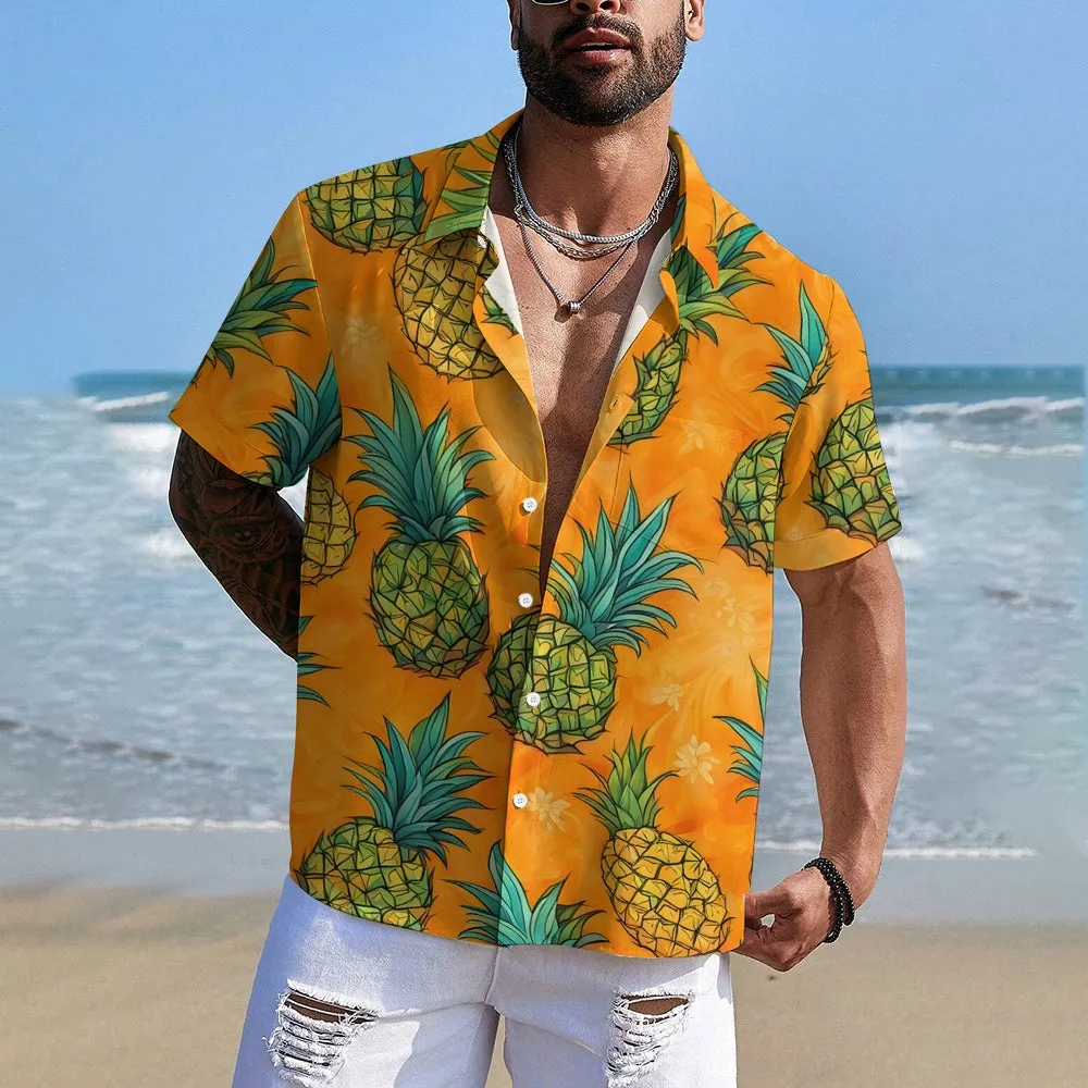 Men's Hawaiian Pineapple Print Short Sleeve Shirt 2501002524