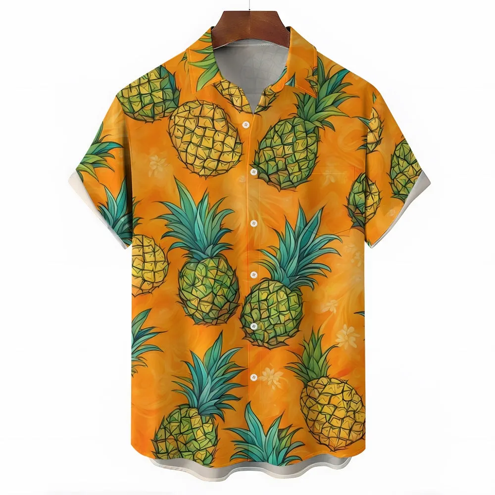 Men's Hawaiian Pineapple Print Short Sleeve Shirt 2501002524