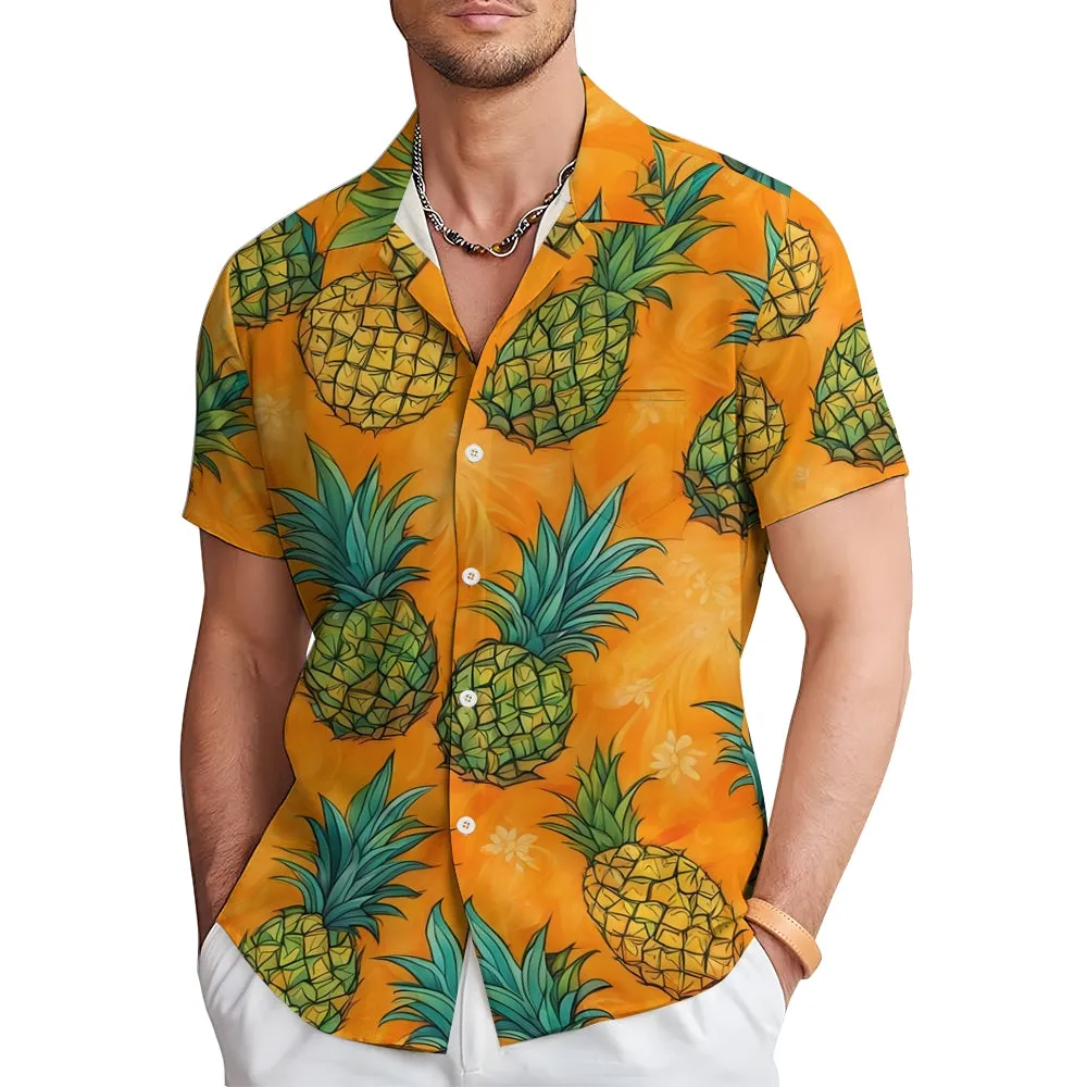 Men's Hawaiian Pineapple Print Short Sleeve Shirt 2501002524