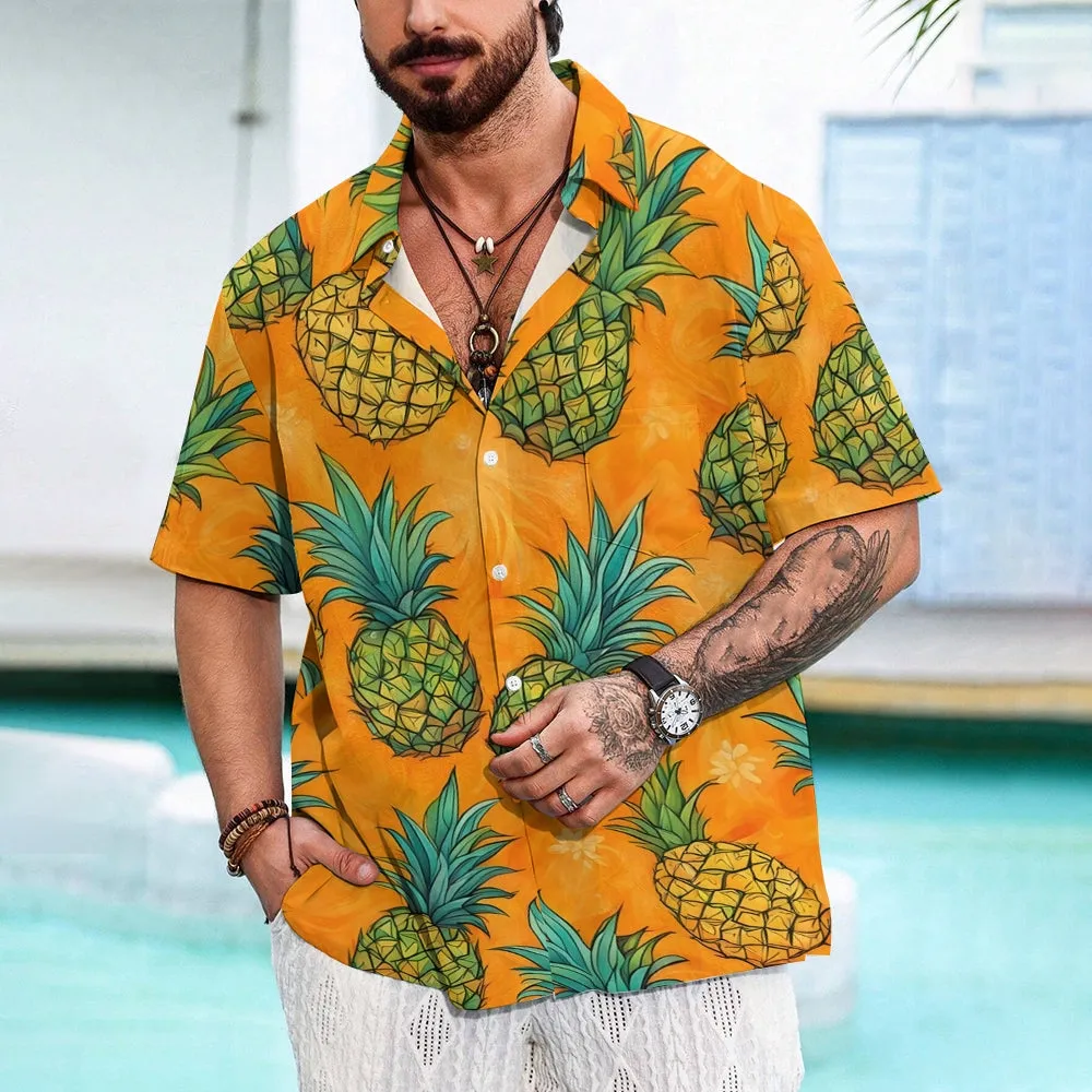 Men's Hawaiian Pineapple Print Short Sleeve Shirt 2501002524