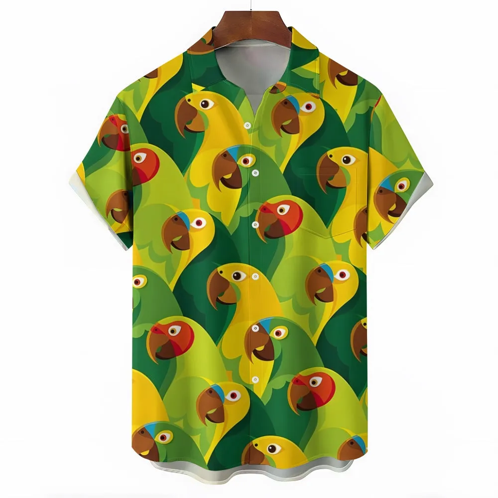 Men's Parrot Printed Short Sleeve Shirt 2411008670