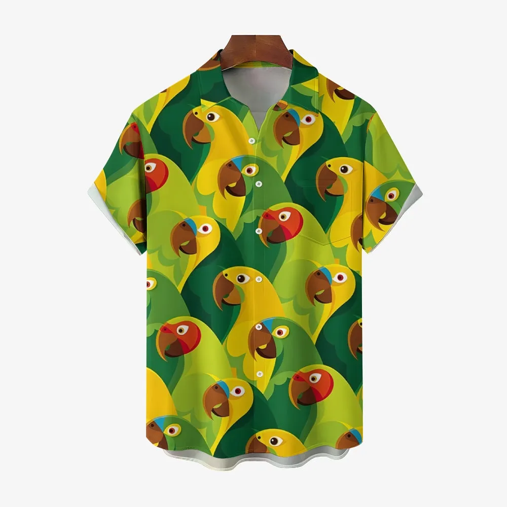 Men's Parrot Printed Short Sleeve Shirt 2411008670