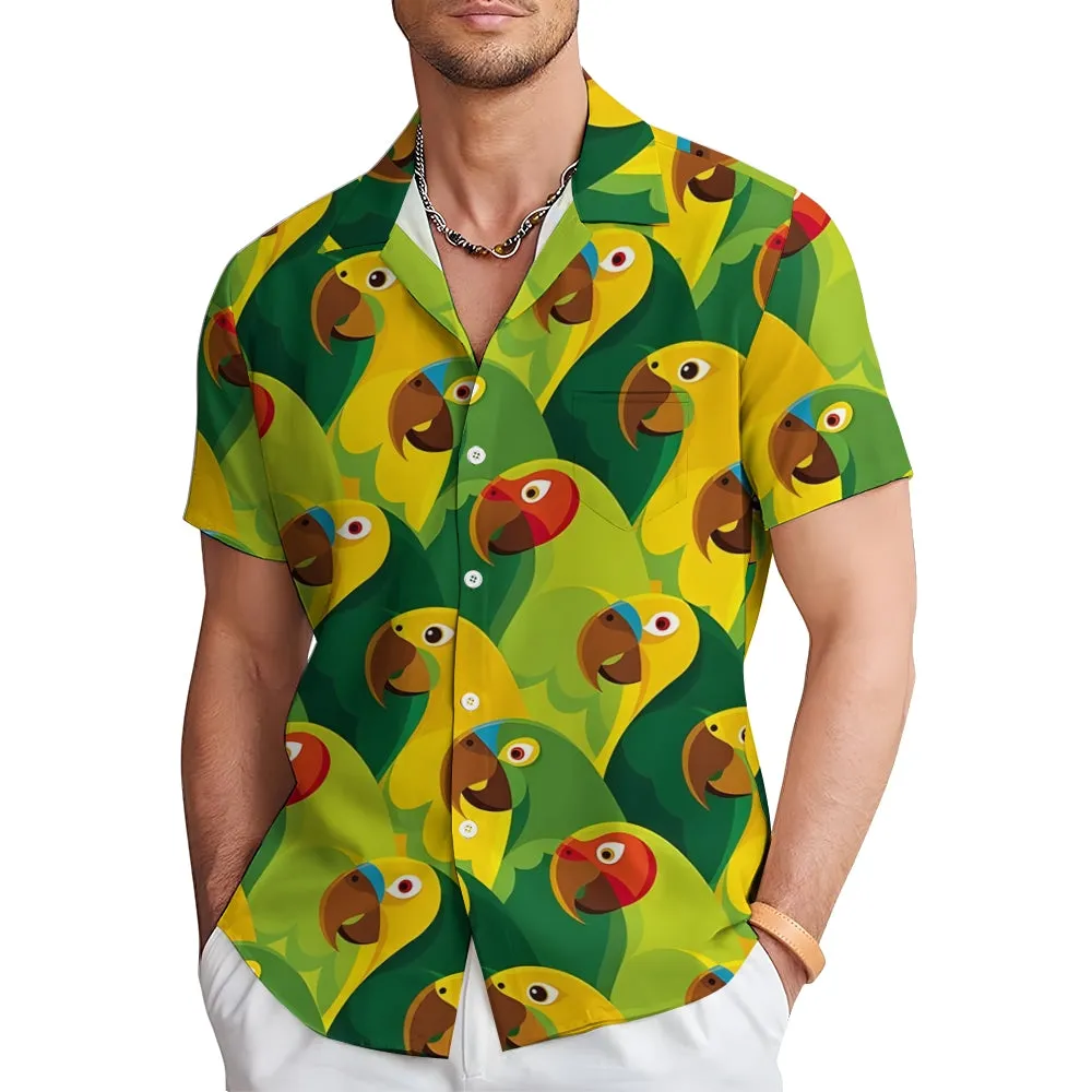 Men's Parrot Printed Short Sleeve Shirt 2411008670