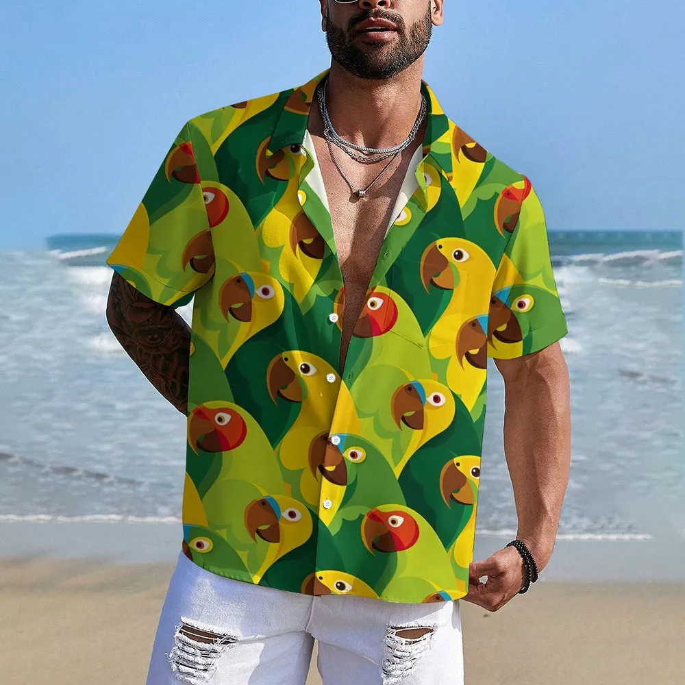 Men's Parrot Printed Short Sleeve Shirt 2411008670