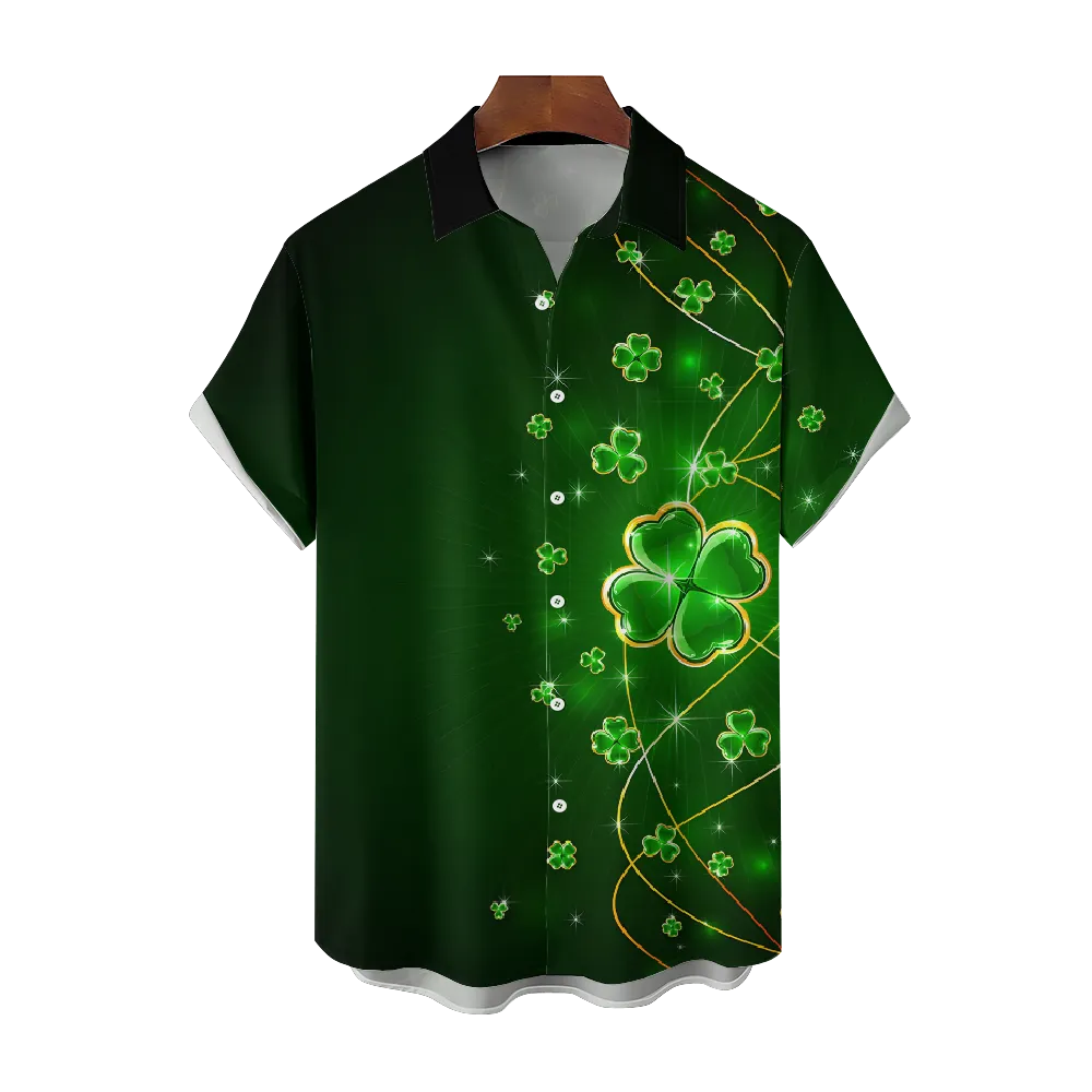 Men's St. Patrick's Day Shamrock Print Hawaiian Shirt Breathable Plus Size Shirts