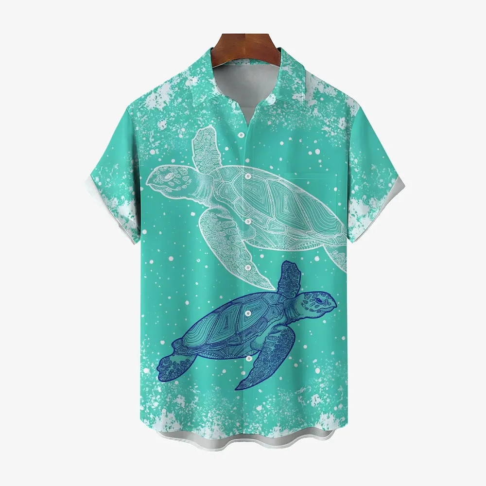 Men's Turtle Art Print Casual Short Sleeve Shirt 2410005806