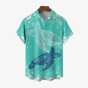 Men's Turtle Art Print Casual Short Sleeve Shirt 2410005806