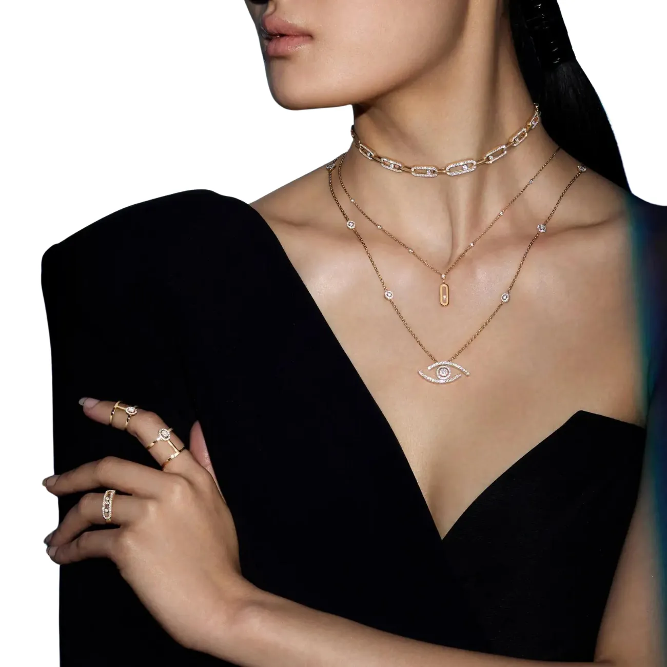 Move Link 18K Yellow Gold Multi Choker Diamond Pavé Necklace