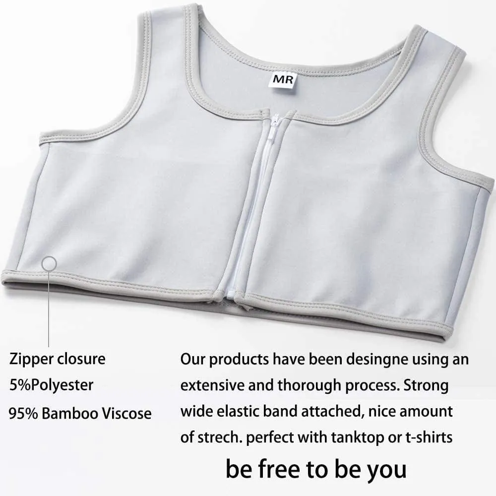 MRIMIN  FTM Lesbian Tomboy Zip Up Elastic Chest Binder Breathable Bamboo Slim Fit Tank Top-MRB3
