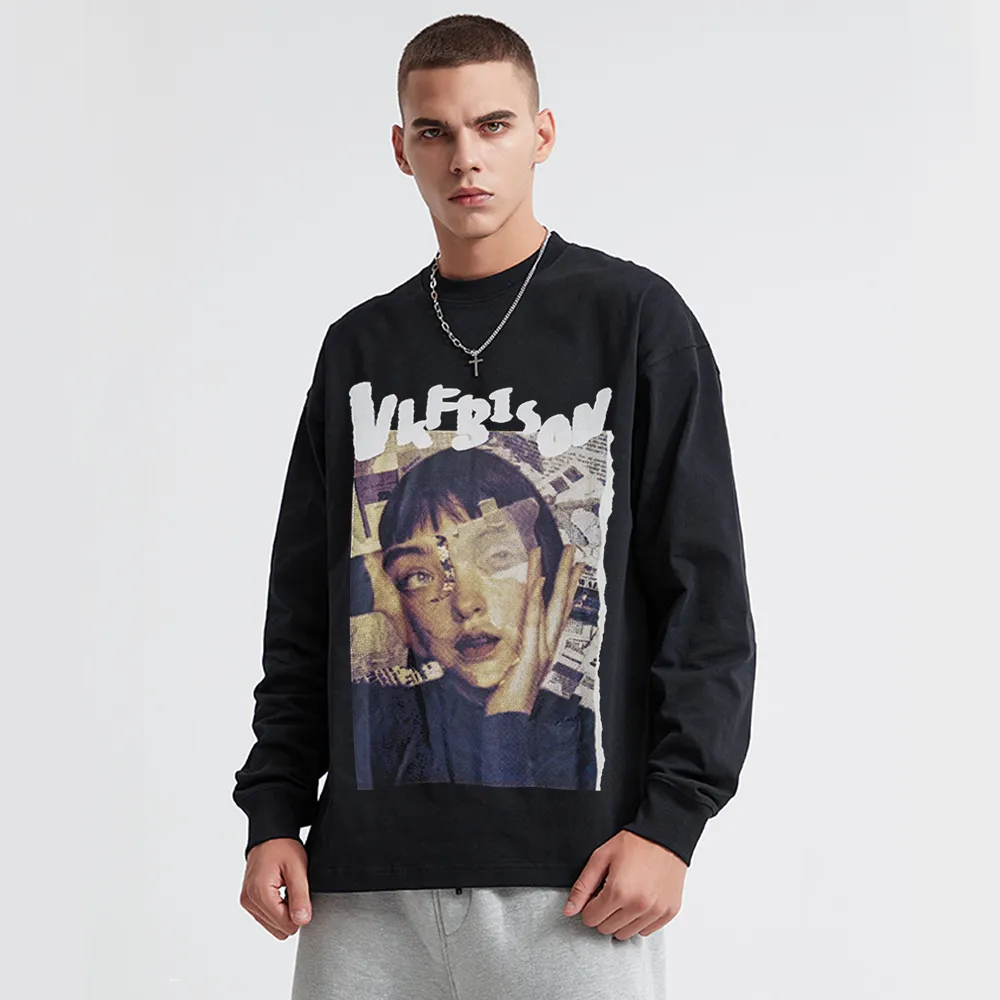 Newspaper Splicing Sense Long-Sleeve Shirt