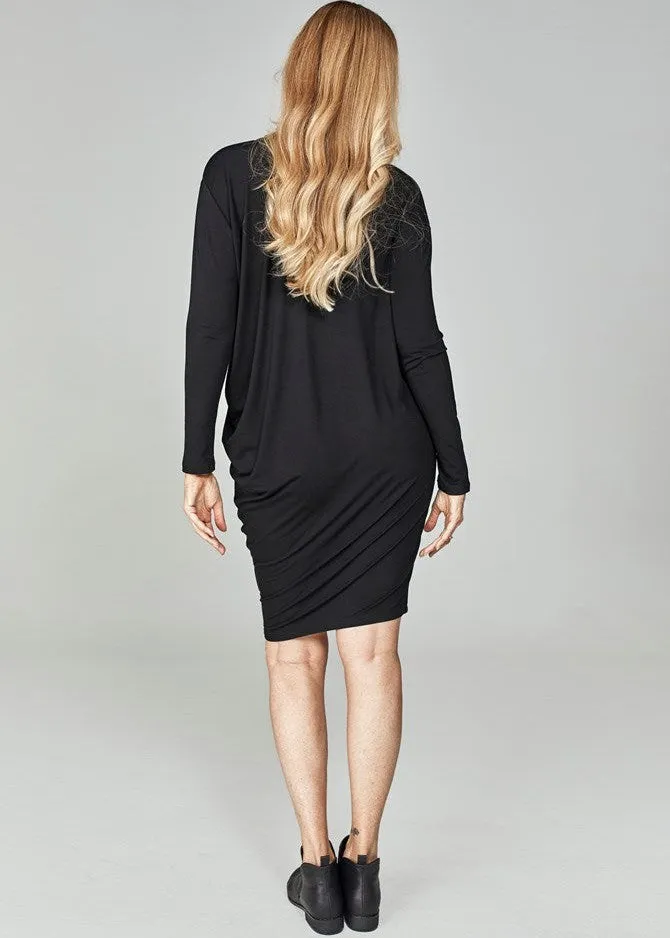 Nora Long Sleeve Bamboo T-Shirt Dress - Black