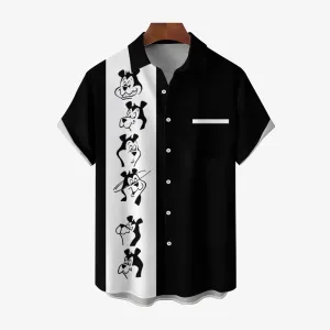 Nostalgic Bear Cartoon Short Sleeve Casual Shirt 2412006746