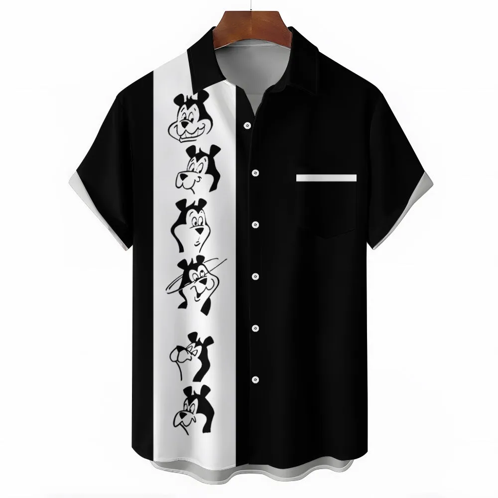 Nostalgic Bear Cartoon Short Sleeve Casual Shirt 2412006746